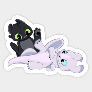 Cute baby dragons from cartoon How to train your dragon 3 night and light fury Sticker